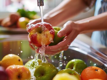 Hand wäscht Früchte unter fließendem Wasser | © AdobeStock/Александр Марченко