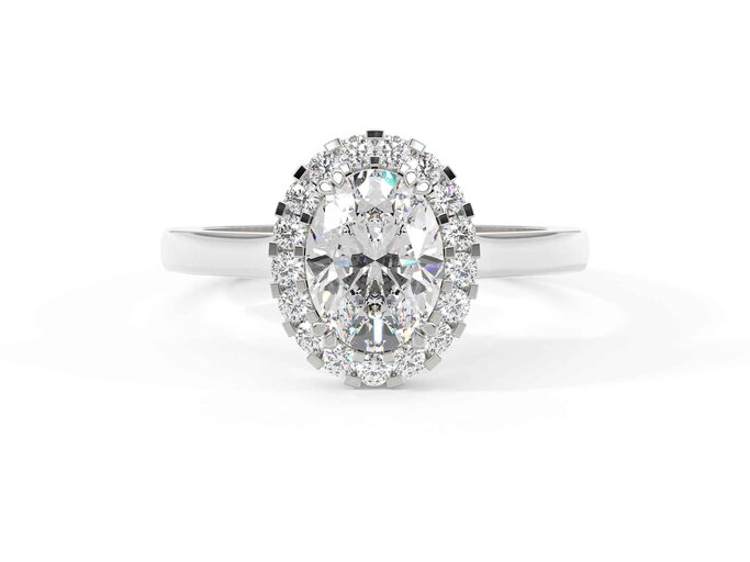 Ein silberner Verlobungsring mit einem ovalen Diamant. | © Diamonds Factory DE 