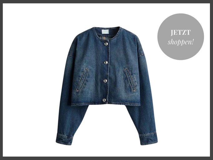 Kurze Oversized Jeansjacke mit Knopfleiste von H&M | © H&M