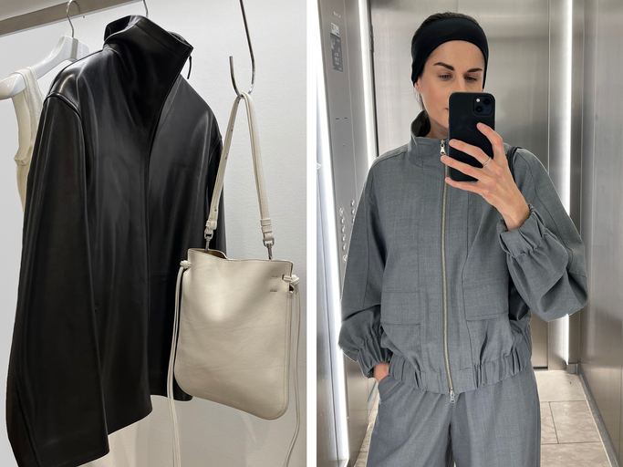 Collage von schwarzer Lederjacke und grauem Wollblouson mit hohem Kragen | © Natalie Trüeb