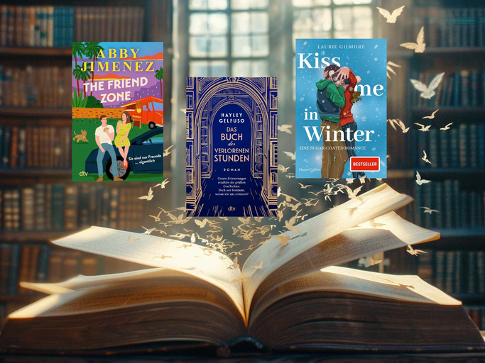 Aufgeschlagenes magisches Buch, im Hintergrund Bücherregale zu sehen.  | © AdobeStock/Ika Puput/Canva/Mit KI generiert