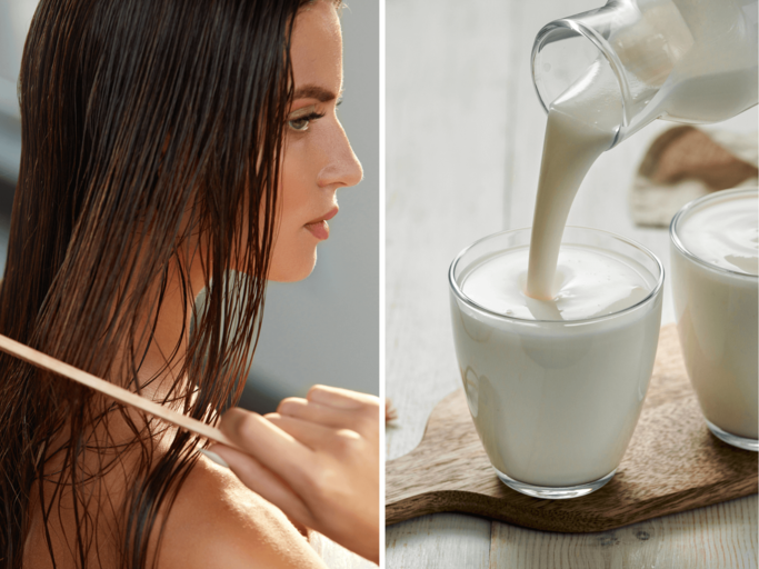 Frau mit nassen Haaren und Buttermilch | © shutterstock / puhhha / Fascinadora