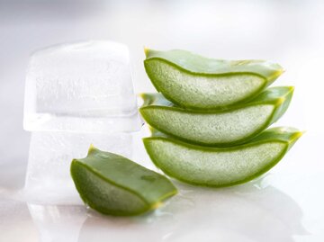 Aloe Vera und Eiswürfel liegen auf einem Tisch. | © Getty Images / solidcolours