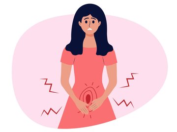 Illustration Frau mit Blasenentzündung | © Getty Images/Julia Galuzinskaya