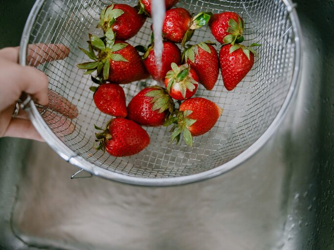 Erdbeeren werden mit Wasser gewaschen | © Getty Images/Ana Rocio Garcia Franco