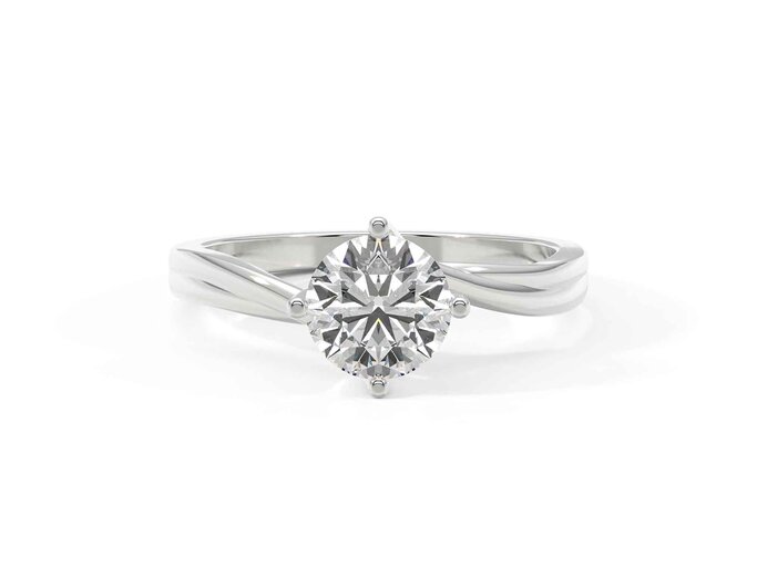 Schlichter silberner Verlobungsring mit einem einzelnen runden Diamanten. | © Diamonds Factory DE 