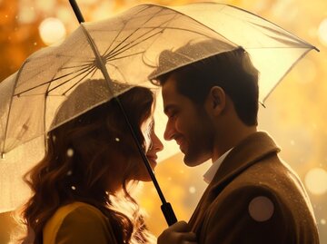 Frau und Mann unter dem Regenschirm in herbstlichem Ambiente | © Adobe Stock/Галя Дорожинська