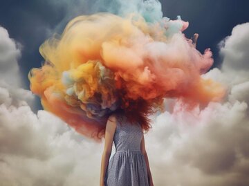 Frau mit Kopf in den Wolken | © Midjourney/Maxi Baumgärtner