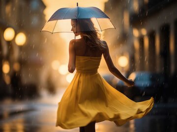 Frau mit gelbem Regenschirm im Regen | © Adobe Stock/Zanni