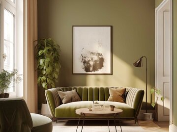 Interior mit olivfarbener Wand im Hintergrund | © Adobe Stock/Vadim Andrushchenko/KI generiert
