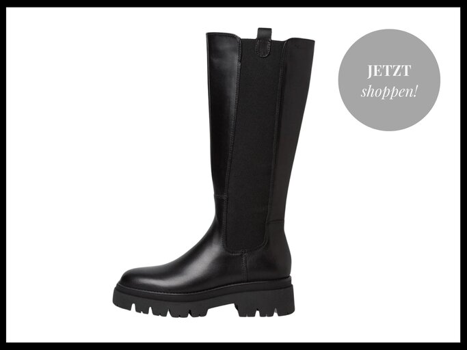 Schwarze, kniehohe Stiefel mit Profilsohle von Tamaris | © Tamaris