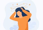 Illustration von einer Frau, die sich den Kopf vor Schmerzen hält | © gettyimages. de | SurfUpVector