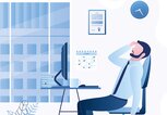 Illustration von unglücklichem Angestellten in einem Büro, der Überstunden macht. | © gettyimages.de | bagira22
