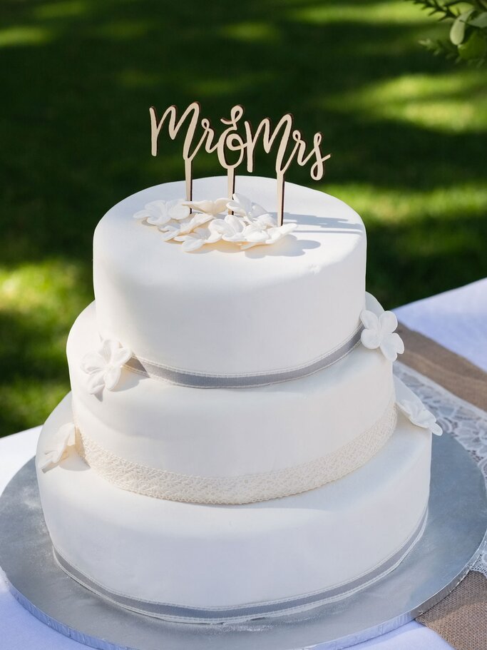 Klassische Hochzeitstorte mit weißem Fondant | © iStock | Wavebreakmedia