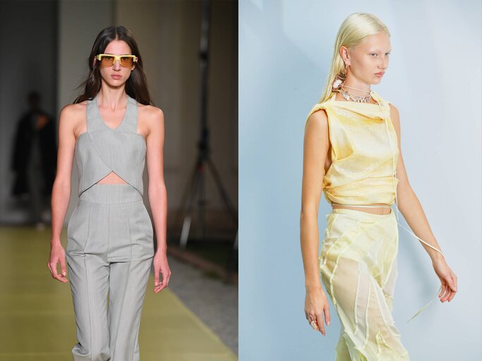 Collage aus zwei Runway-Looks in Grau und Gelb | © gettyimages.de |  Daniele Venturelli, Victor VIRGILE