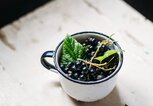 Schwarze Johannisbeeren in einer Tasse | © iStock.com / izhairguns