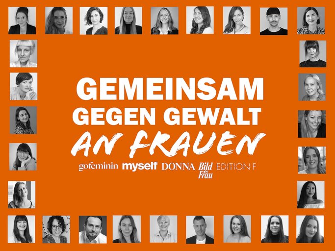 Grafik mit Gesichtern zum Tag gegen Gewalt an Frauen | © gofeminin/ Funke Mediengruppe